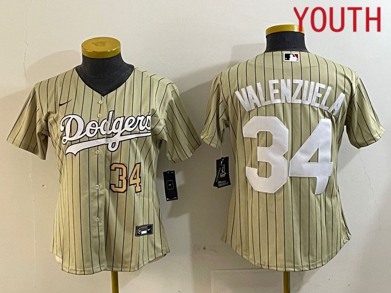 Youth Los Angeles Dodgers #34 Valenzuela Green Stripe Game 2024 Nike MLB Jersey style 5